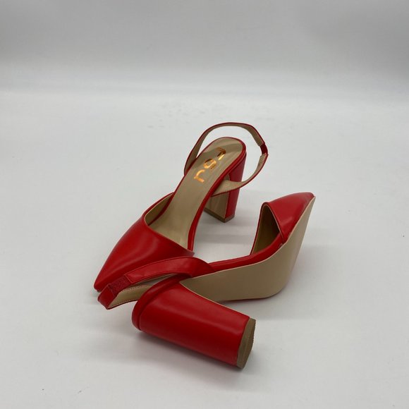 FSJ | Shoes | Fsj Red Chunky Heel Pointed Toe Slingback Sandals | Poshmark